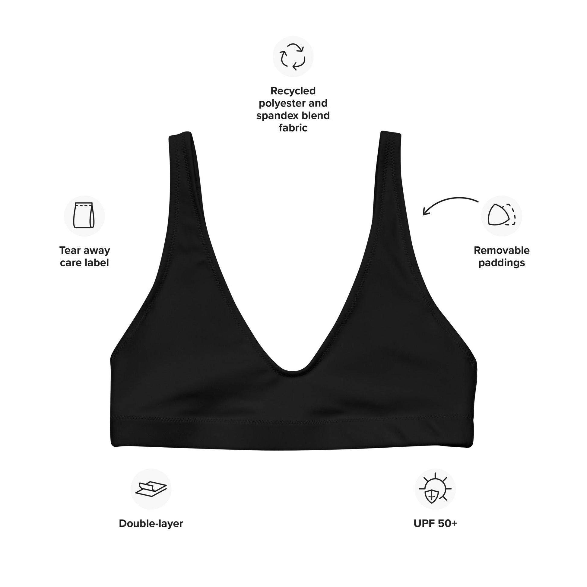 The Plain One Recycled padded bikini top black bikini topdisney adultWrong Lever Clothing