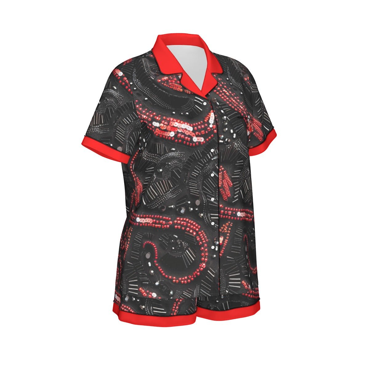 The Reputation Women's Imitation Silk Short Sleeve Pajama Set **details printed on fabric** Wrong Lever Clothing
