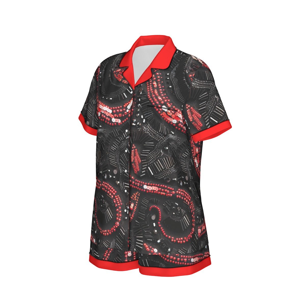 The Reputation Women's Imitation Silk Short Sleeve Pajama Set **details printed on fabric** Wrong Lever Clothing