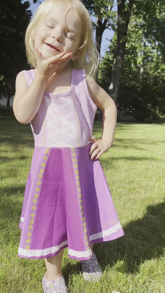 Rapunzel Inspired Girls' Sleeveless Sundress (AOP)