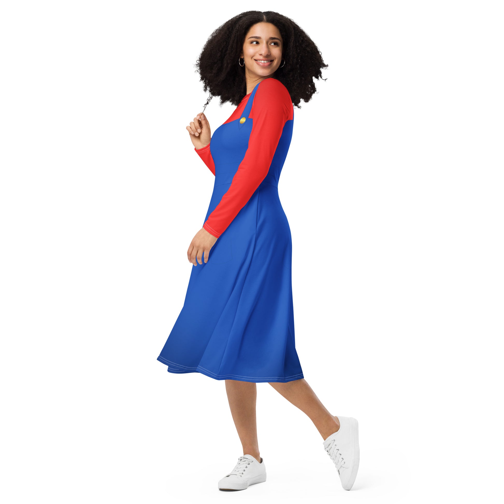Red Video Game Man long sleeve midi dress 80s nostalgia90s costumecosplay#tag4##tag5##tag6#