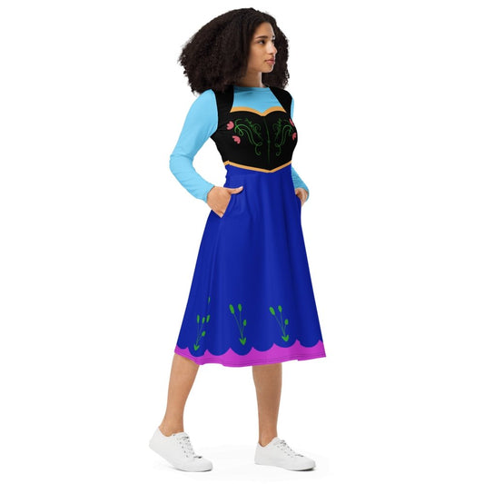 Anna Inspired long sleeve midi dress anna and elsadisney 50th anniversarydisney cosplay#tag4##tag5##tag6#