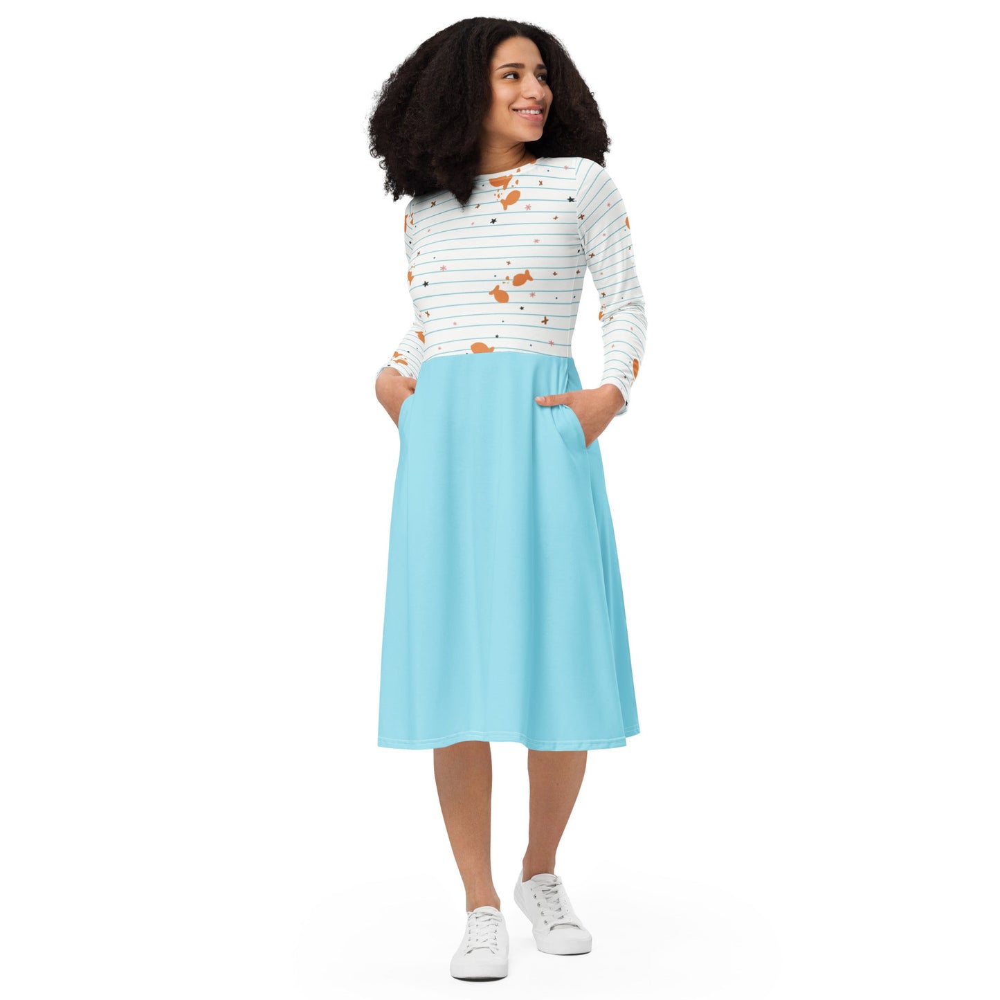 Back to School Teacher All-over print long sleeve midi dress happiness is addictive#tag4##tag5##tag6#