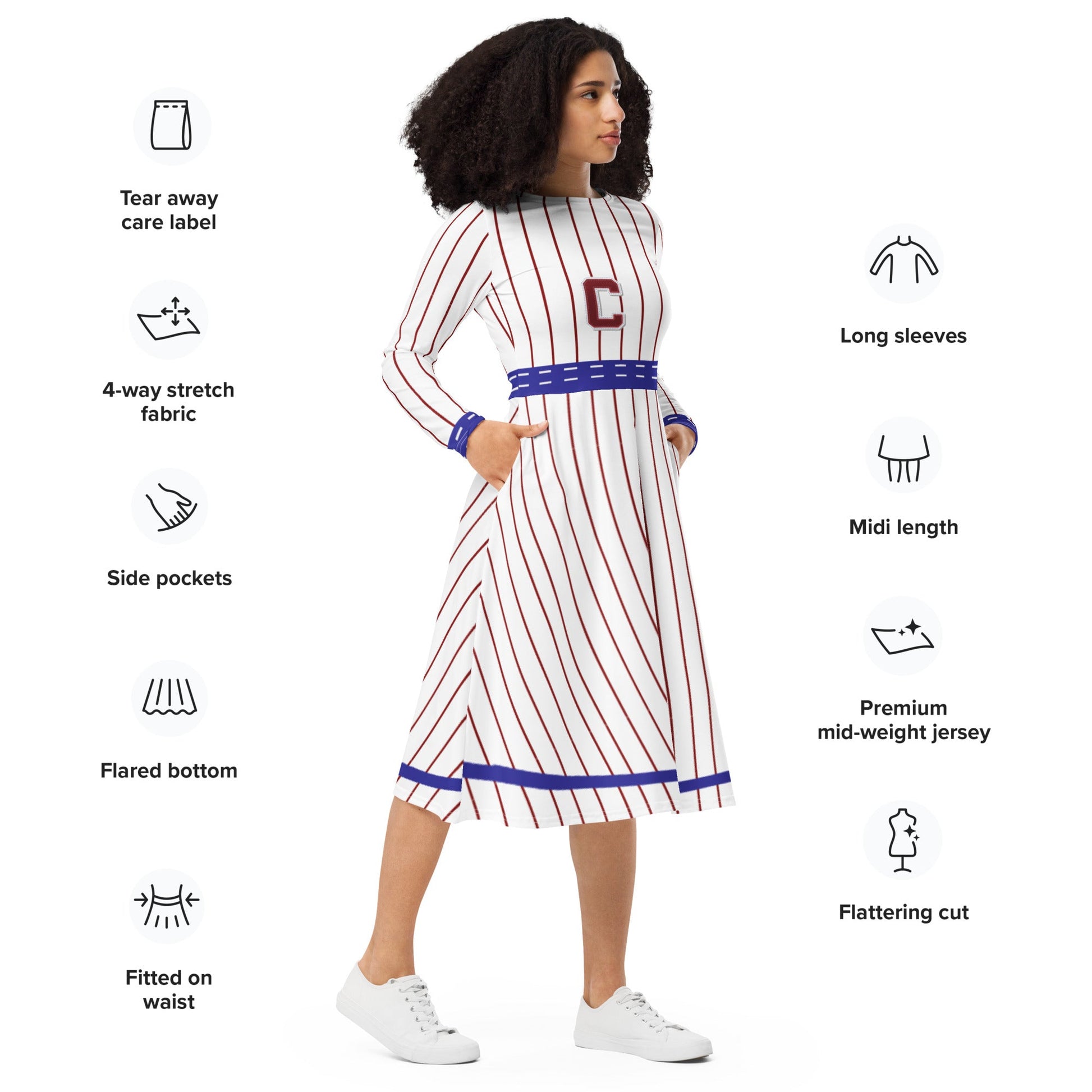 Batter’s Up long sleeve midi dress adult disneybaseball dressbaseball style#tag4##tag5##tag6#