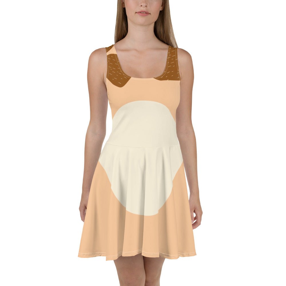 our model wears a blue heeler inspired mom dress from the beloved blue dog children's show.