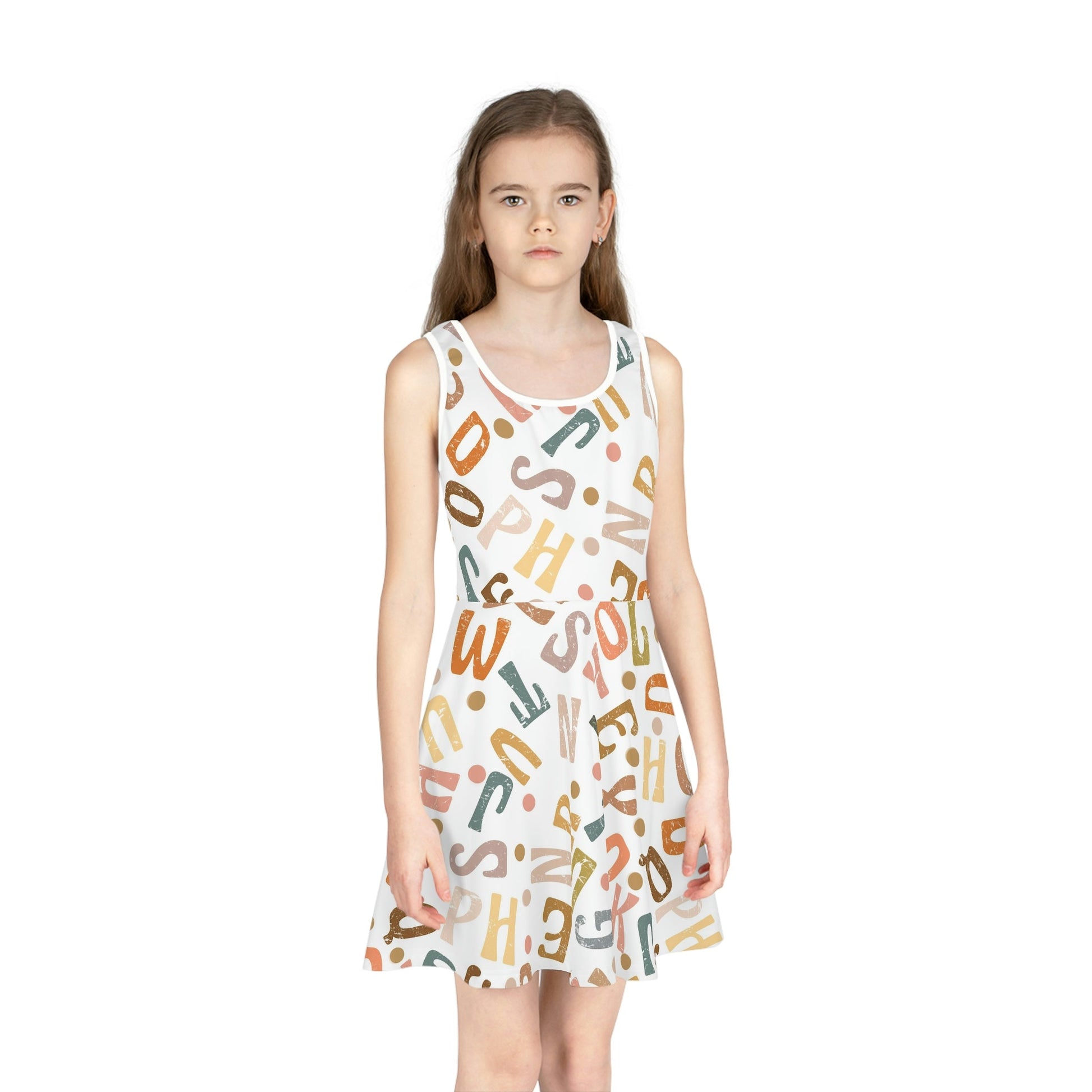Boho Alphabet Girls' Sleeveless Sundress All Over PrintAOPAOP Clothing#tag4##tag5##tag6#
