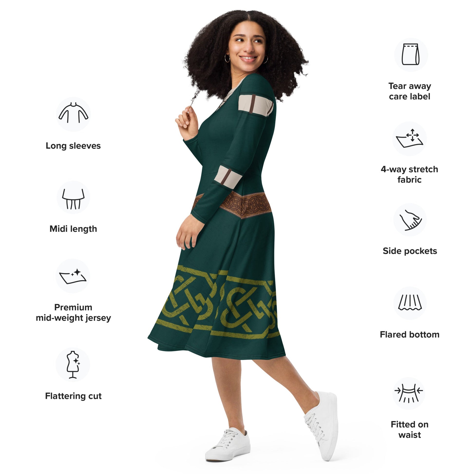 Brave Inspired Merida long sleeve midi dress- Princess Costume, Bounding, Cosplay bravedisney dressdisney halloween#tag4##tag5##tag6#