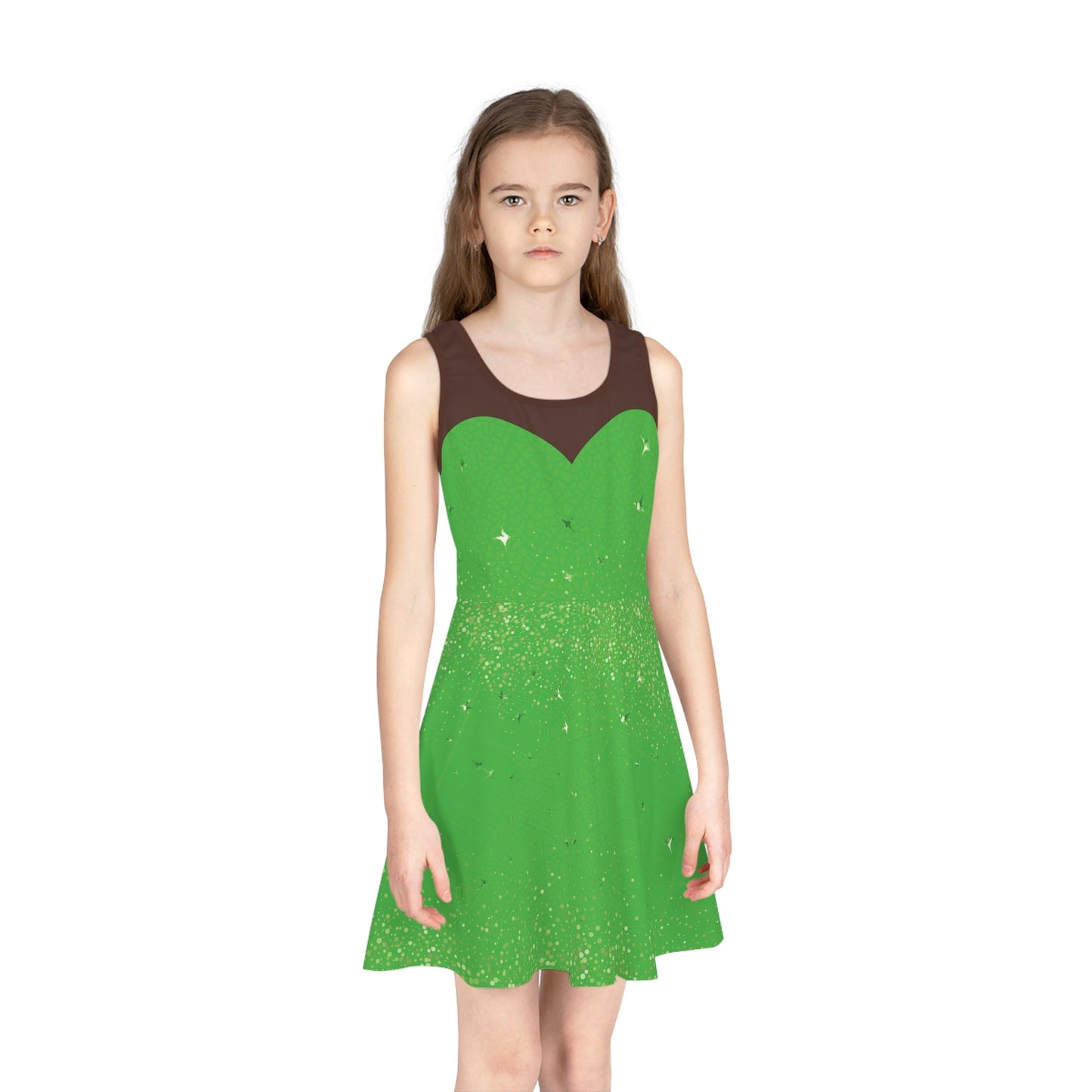 Brown Skin Tinker Fairy Girls' Sleeveless Sundress All Over PrintAOPAll Over PrintsLittle Lady Shay Boutique