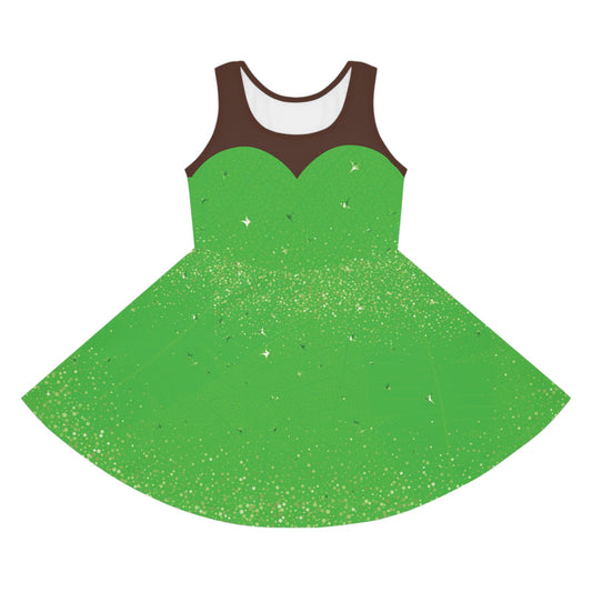 Brown Skin Tinker Fairy Girls' Sleeveless Sundress All Over PrintAOPAll Over PrintsLittle Lady Shay Boutique