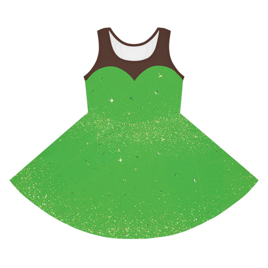 Brown Skin Tinker Fairy Girls' Sleeveless Sundress All Over PrintAOPAll Over PrintsLittle Lady Shay Boutique