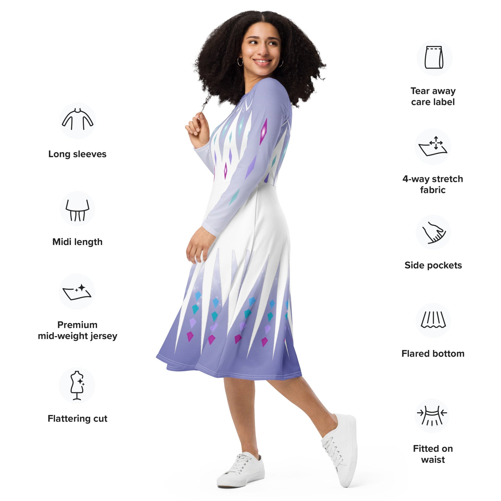 Elsa Frozen long sleeve midi dress adult elsa costumedisney dressdisney dress with pockets#tag4##tag5##tag6#