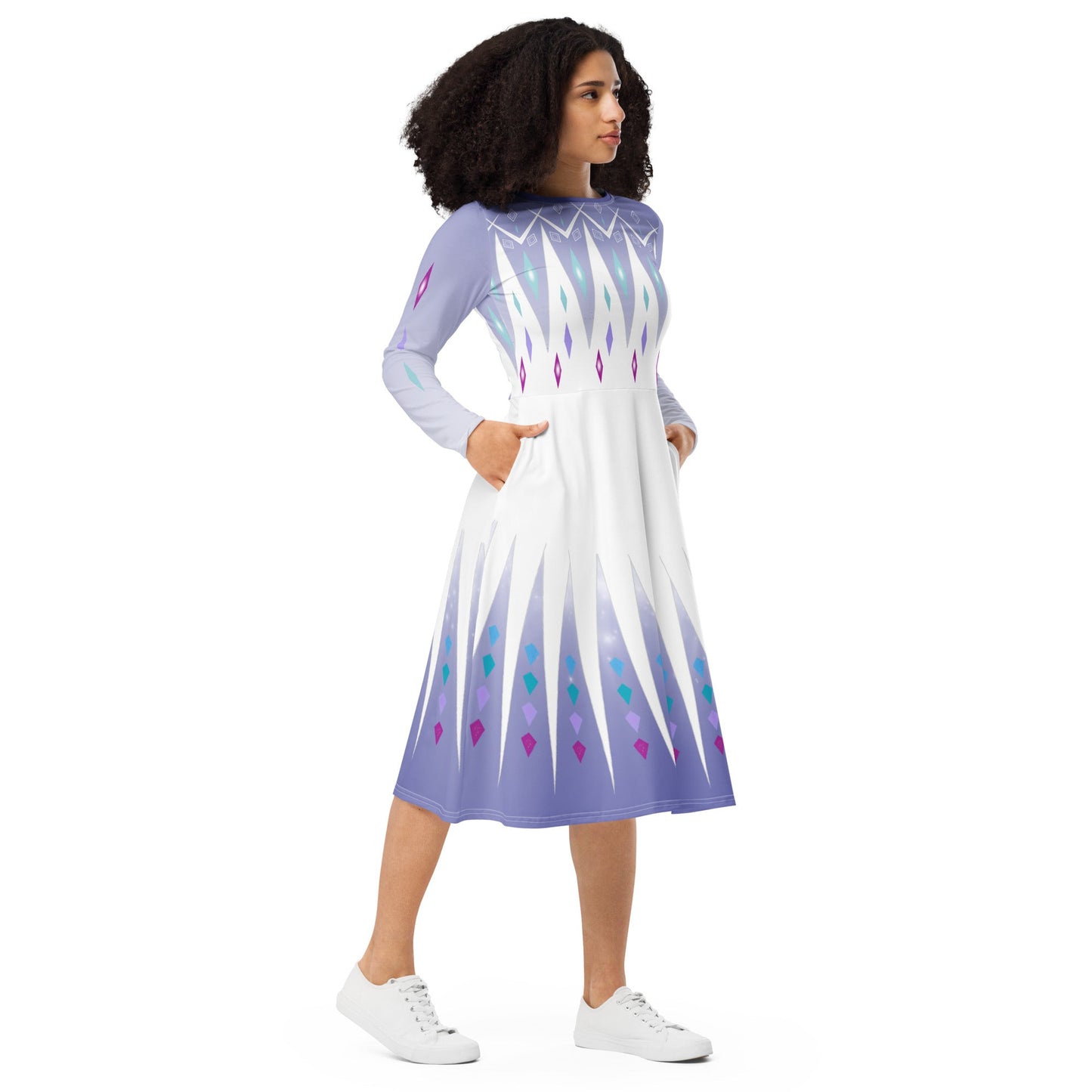 Elsa Frozen long sleeve midi dress adult elsa costumedisney dressdisney dress with pockets#tag4##tag5##tag6#