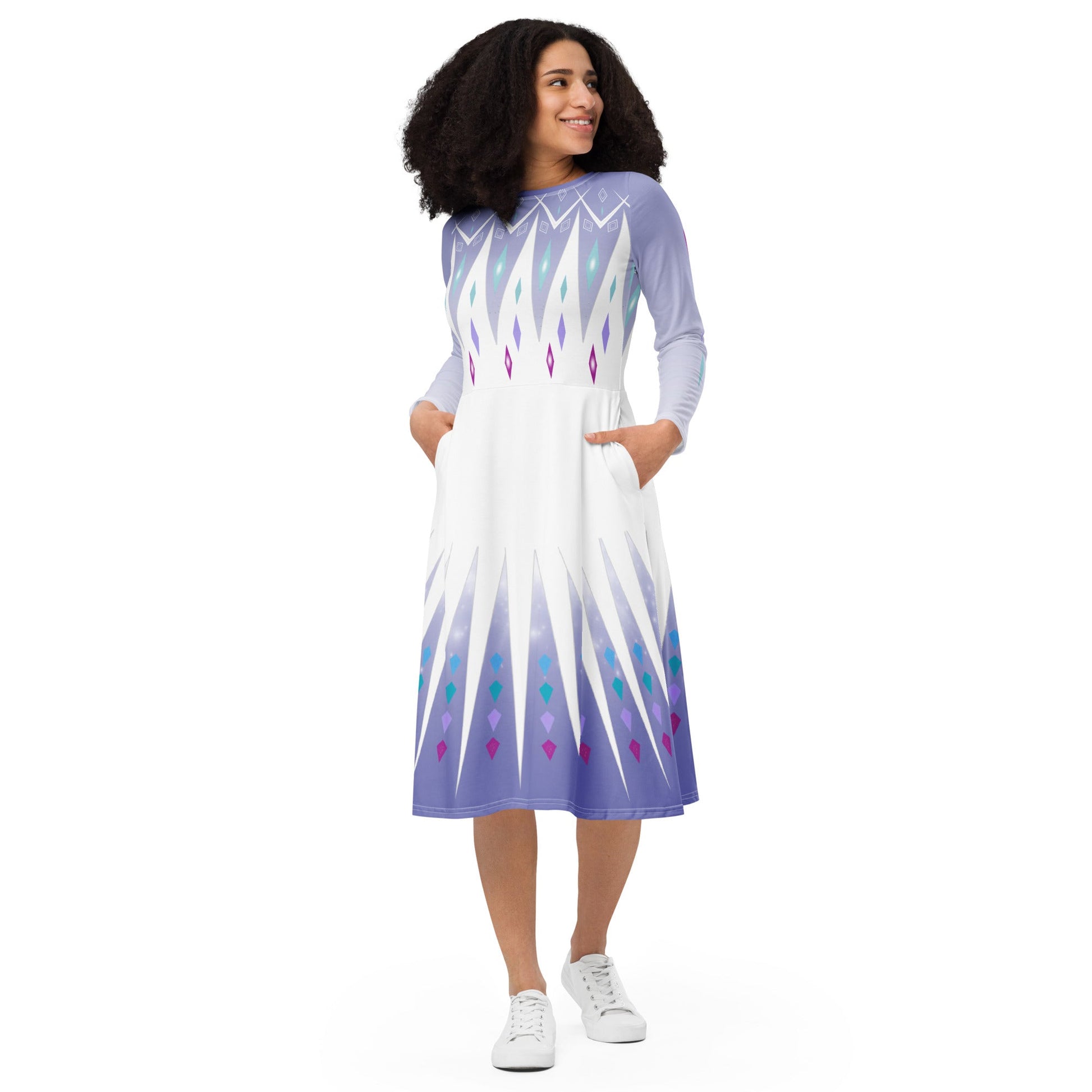 Elsa Frozen long sleeve midi dress adult elsa costumedisney dressdisney dress with pockets#tag4##tag5##tag6#
