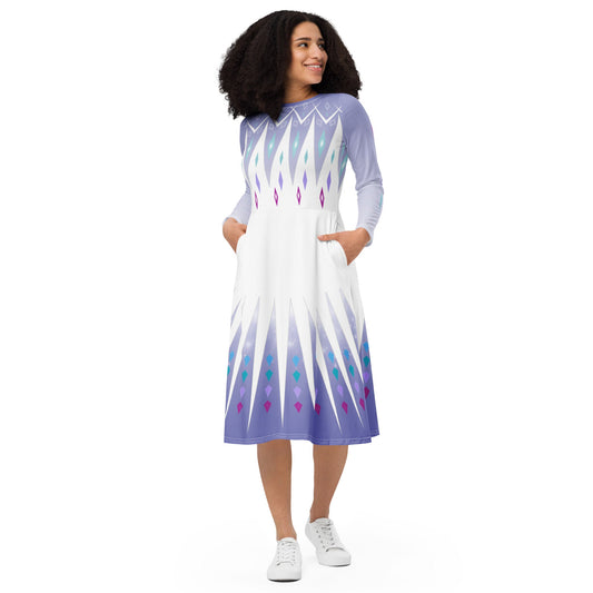 Elsa Frozen long sleeve midi dress adult elsa costumedisney dressdisney dress with pockets#tag4##tag5##tag6#