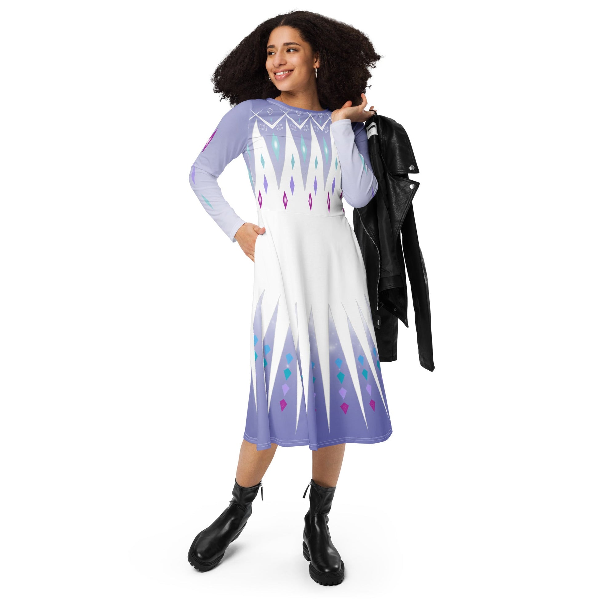 Elsa Frozen long sleeve midi dress adult elsa costumedisney dressdisney dress with pockets#tag4##tag5##tag6#