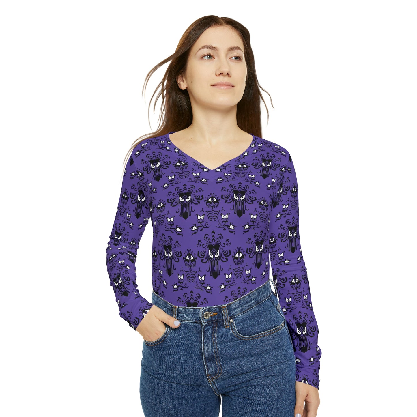 Ghost Host Women's Long Sleeve V-neck Shirt All Over PrintAOPAOP Clothing#tag4##tag5##tag6#