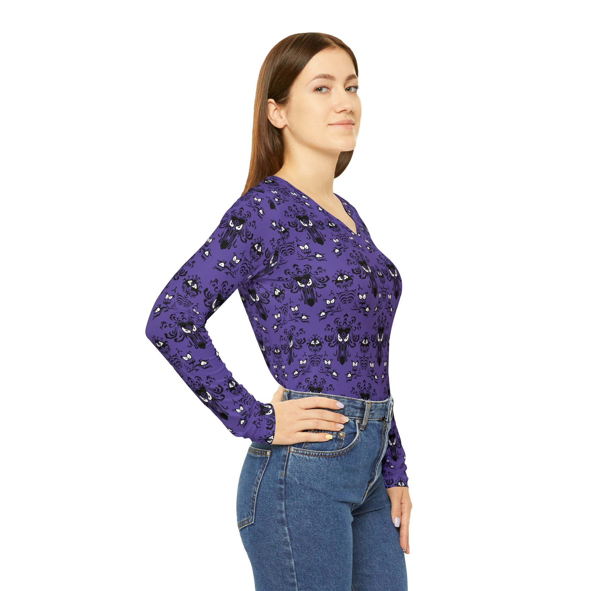 Ghost Host Women's Long Sleeve V-neck Shirt All Over PrintAOPAOP Clothing#tag4##tag5##tag6#