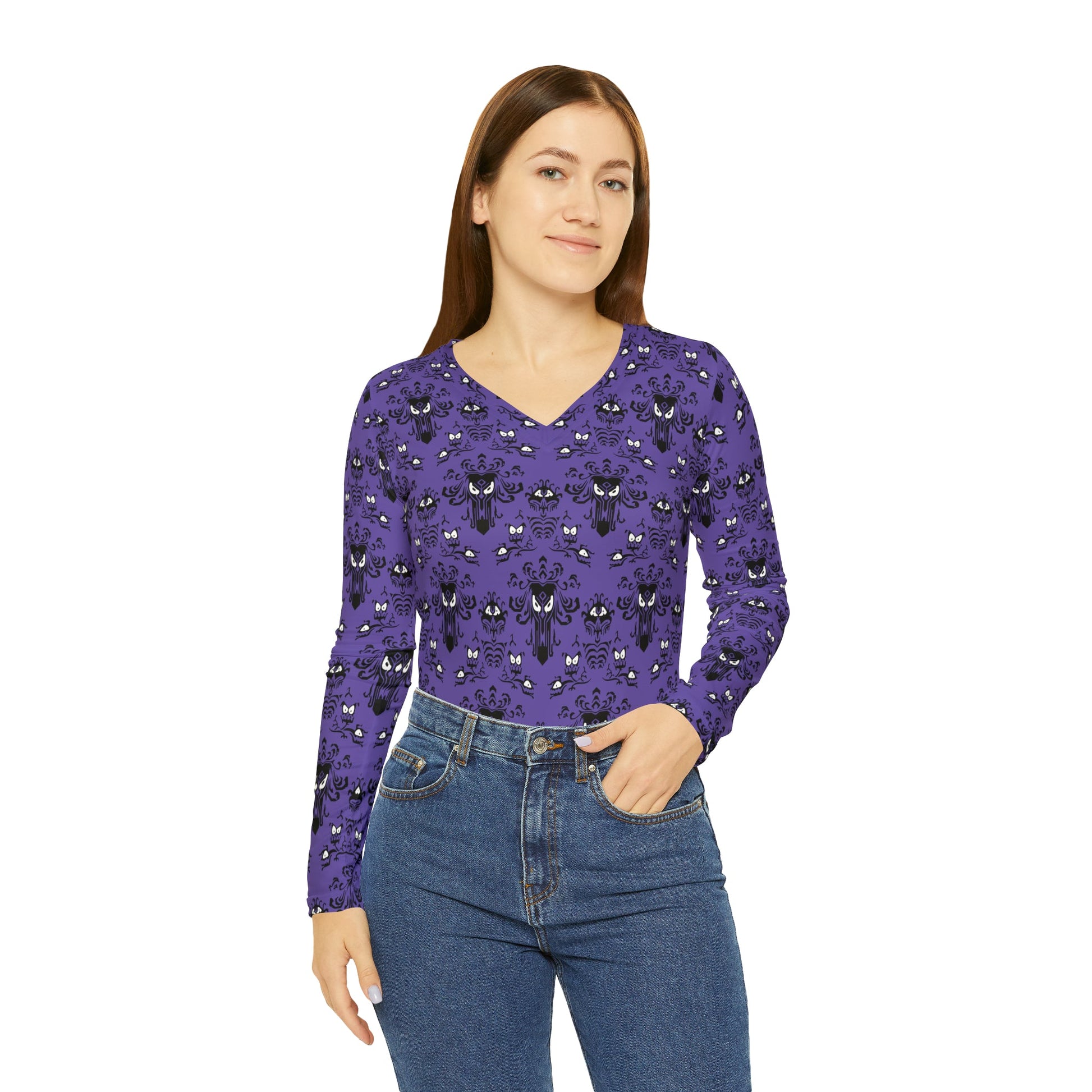 Ghost Host Women's Long Sleeve V-neck Shirt All Over PrintAOPAOP Clothing#tag4##tag5##tag6#