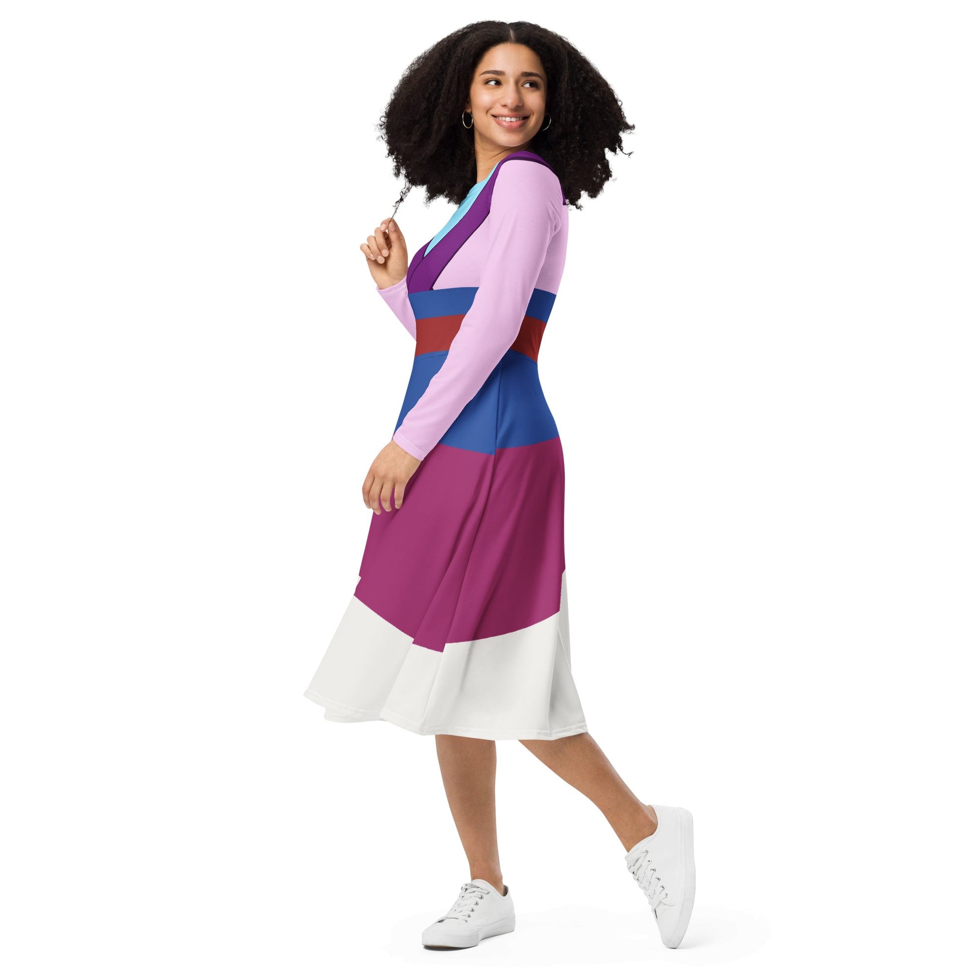 Girl Worth Fighting For All-over print long sleeve midi dress happiness is addictive#tag4##tag5##tag6#