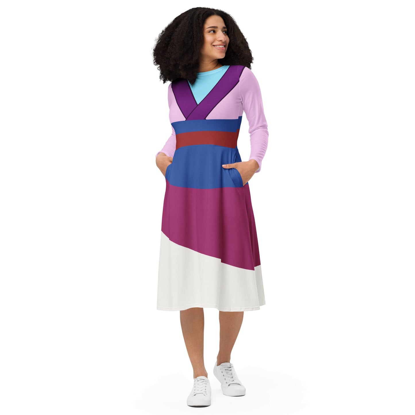 Girl Worth Fighting For All-over print long sleeve midi dress happiness is addictive#tag4##tag5##tag6#