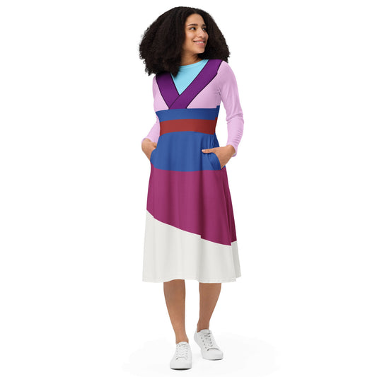 Girl Worth Fighting For All-over print long sleeve midi dress happiness is addictive#tag4##tag5##tag6#