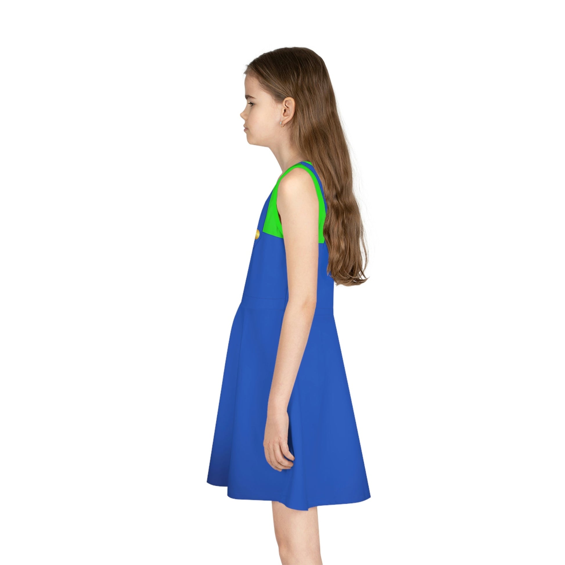 Green Video Game Guy Girls' Sleeveless Sundress All Over PrintAOPAOP Clothing#tag4##tag5##tag6#