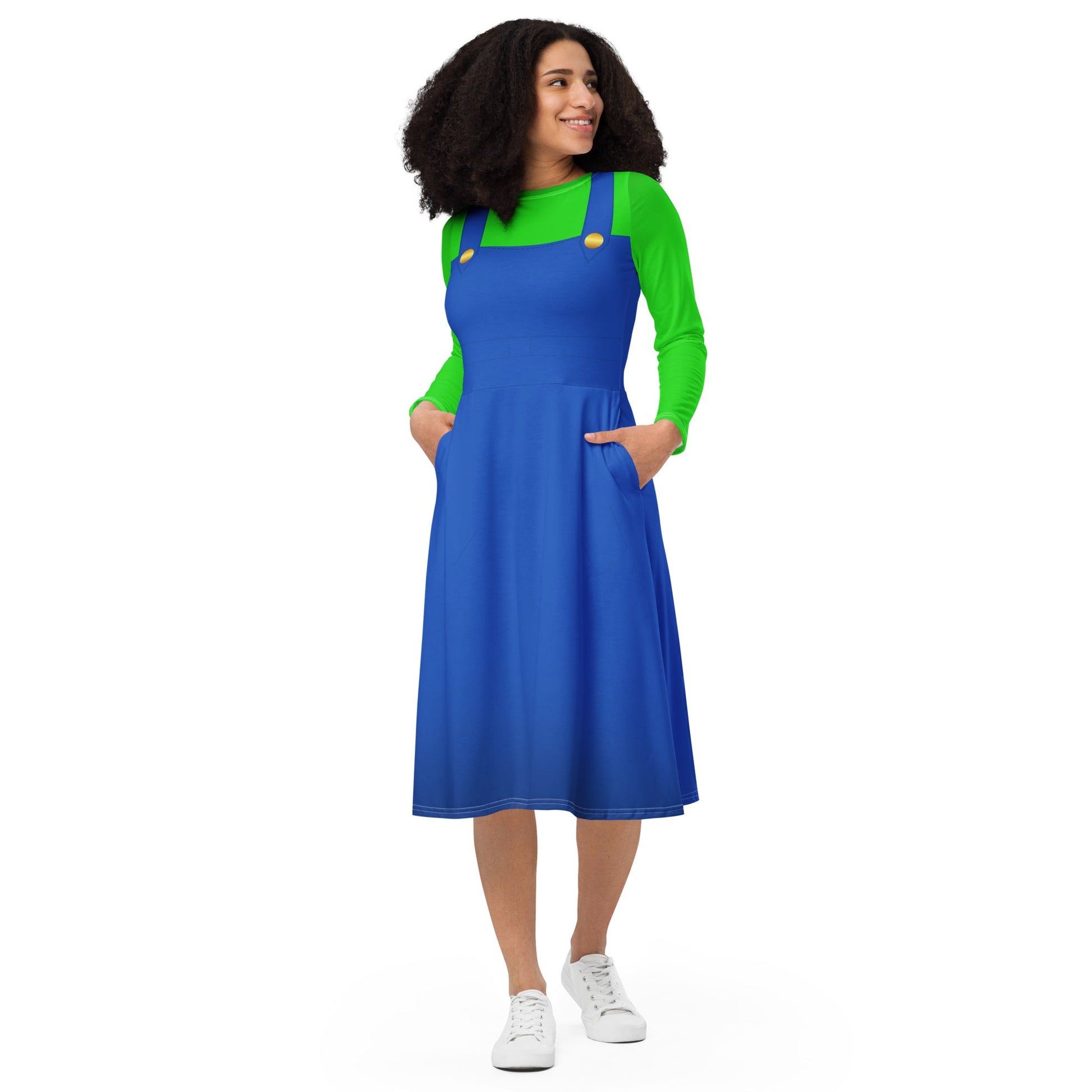 Green Video Game Man long sleeve midi dress 80s nostalgia90s costumecosplay#tag4##tag5##tag6#