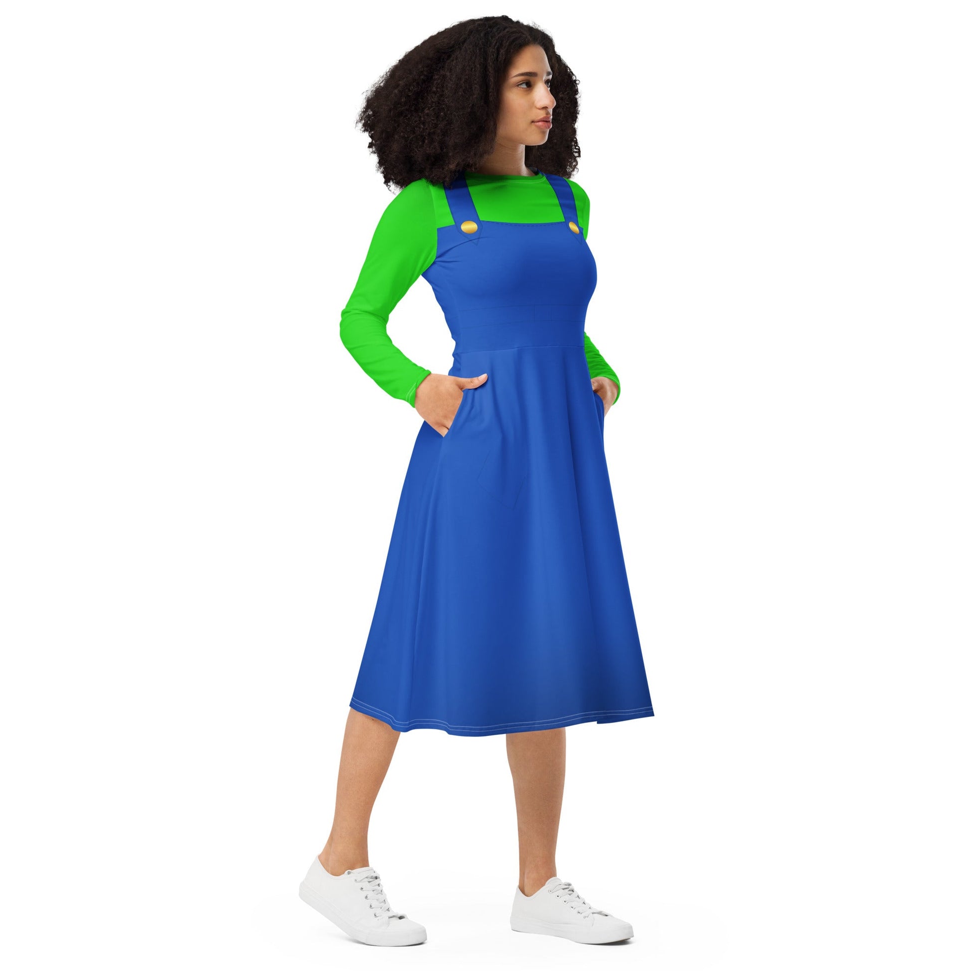 Green Video Game Man long sleeve midi dress 80s nostalgia90s costumecosplay#tag4##tag5##tag6#