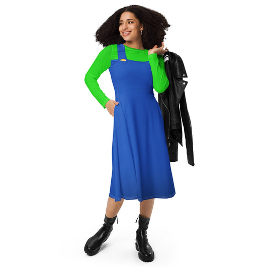 Green Video Game Man long sleeve midi dress 80s nostalgia90s costumecosplay#tag4##tag5##tag6#