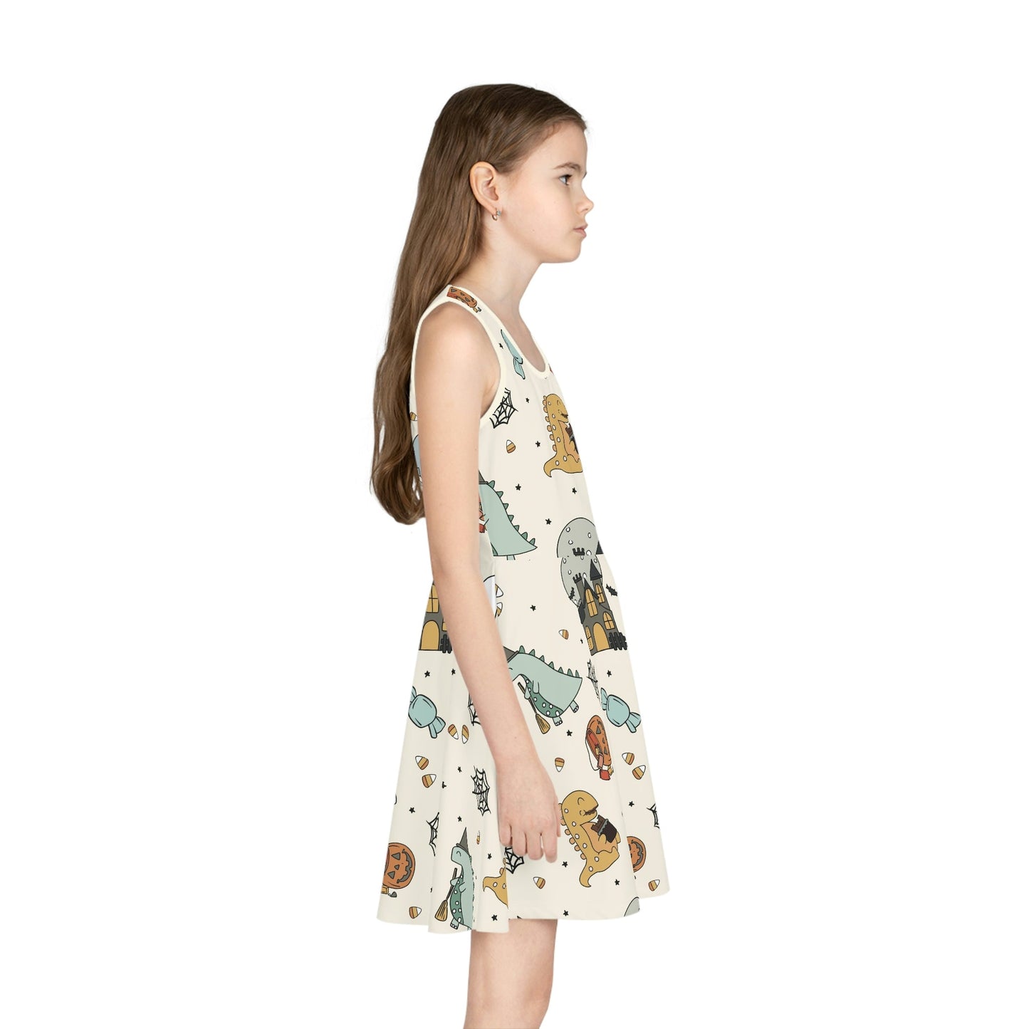 Halloween Dinos Girls' Sleeveless Sundress (AOP) All Over PrintAOPAOP Clothing#tag4##tag5##tag6#