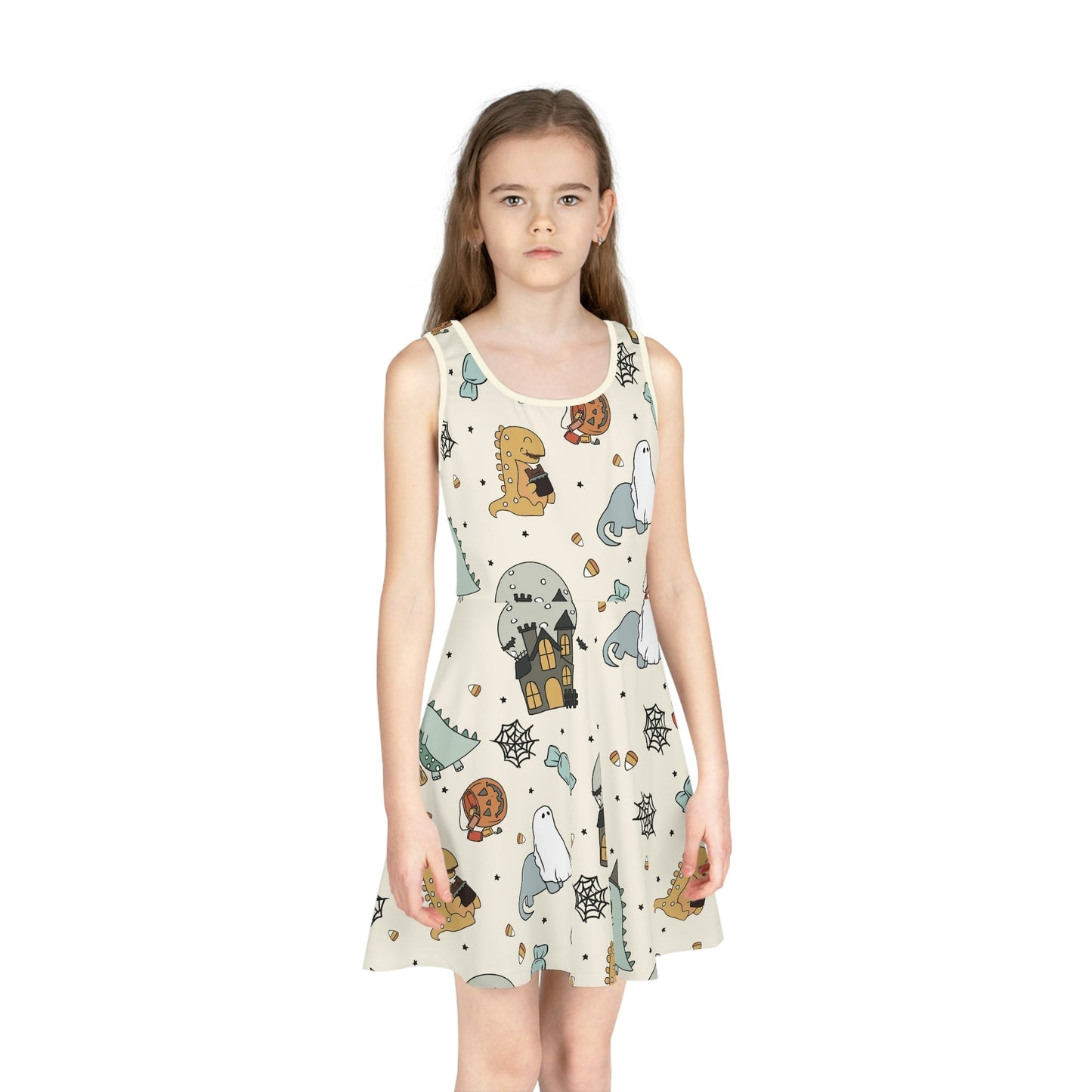 Halloween Dinos Girls' Sleeveless Sundress (AOP) All Over PrintAOPAOP Clothing#tag4##tag5##tag6#
