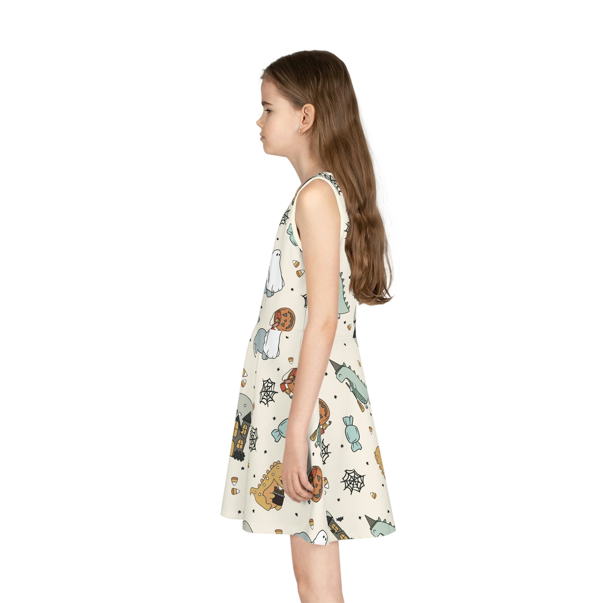 Halloween Dinos Girls' Sleeveless Sundress (AOP) All Over PrintAOPAOP Clothing#tag4##tag5##tag6#