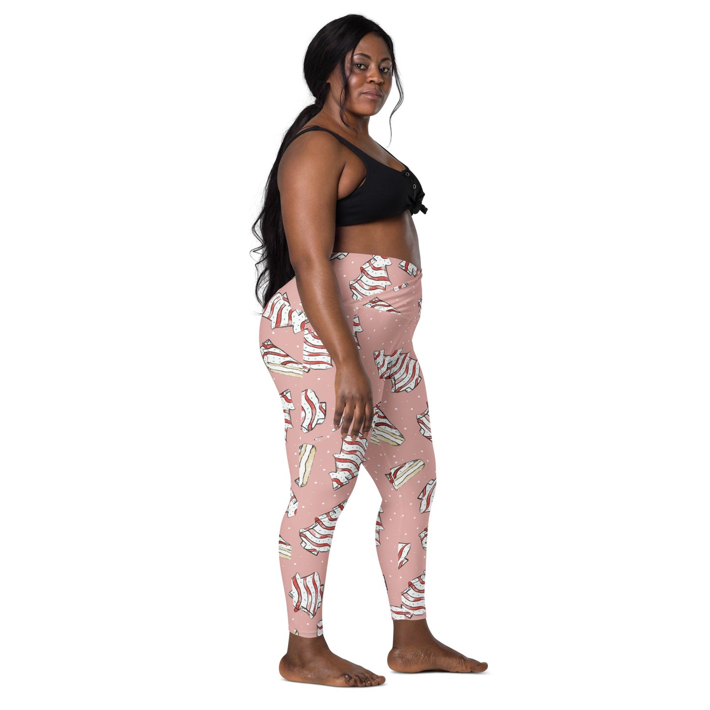Pink Christmas Cakes Crossover leggings with pockets activewearchristmas CakesLittle Lady Shay Boutique