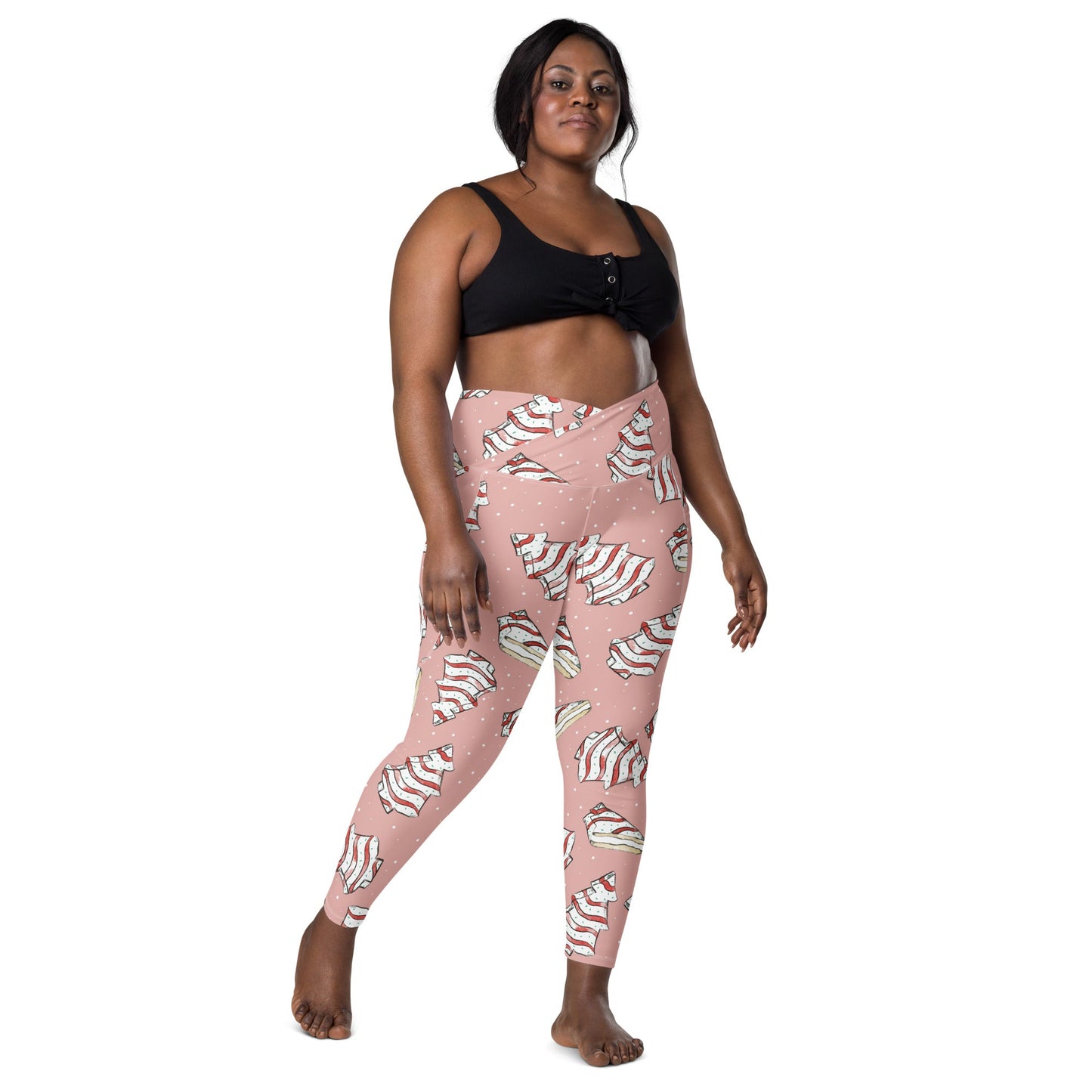 Pink Christmas Cakes Crossover leggings with pockets activewearchristmas CakesLittle Lady Shay Boutique