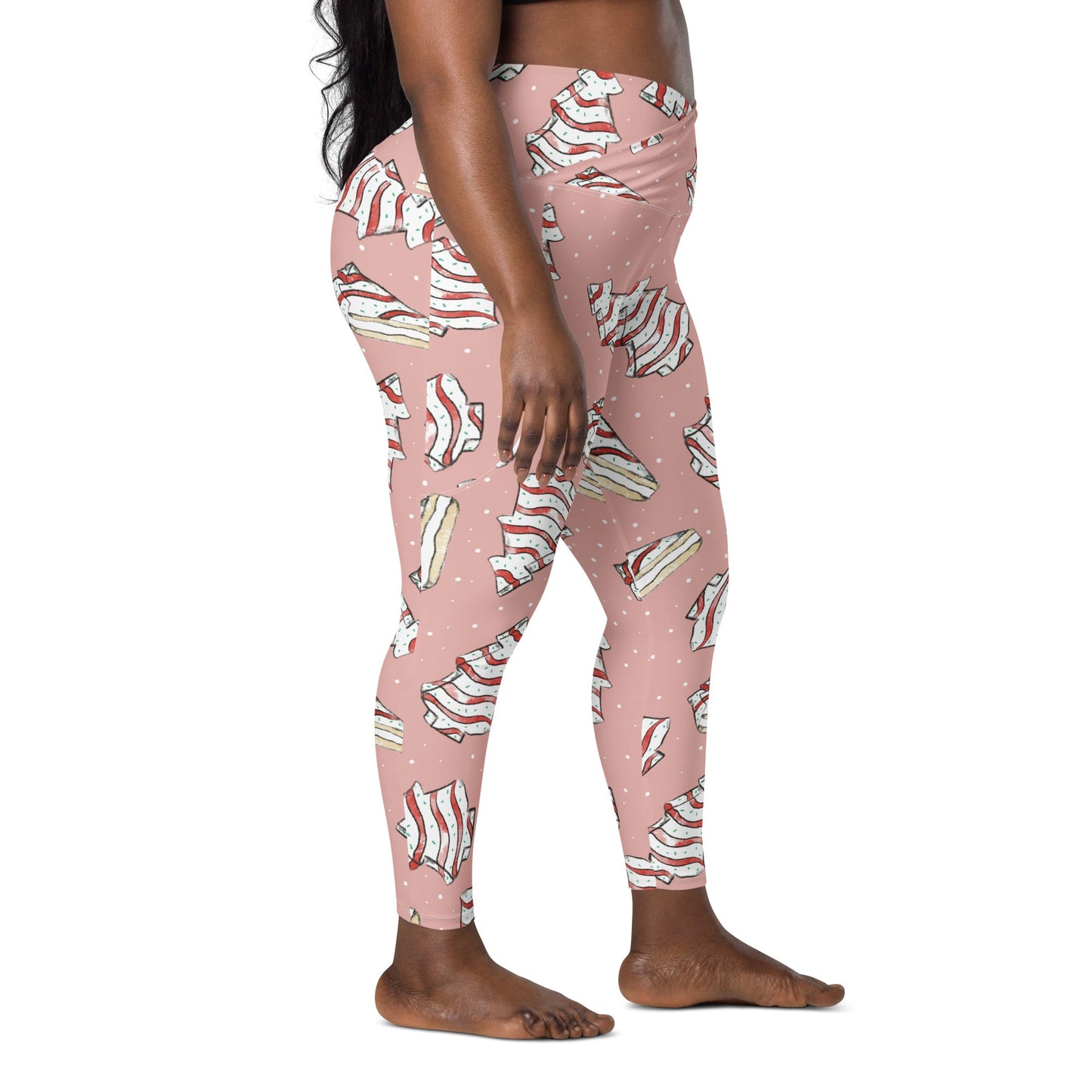 Pink Christmas Cakes Crossover leggings with pockets activewearchristmas CakesLittle Lady Shay Boutique