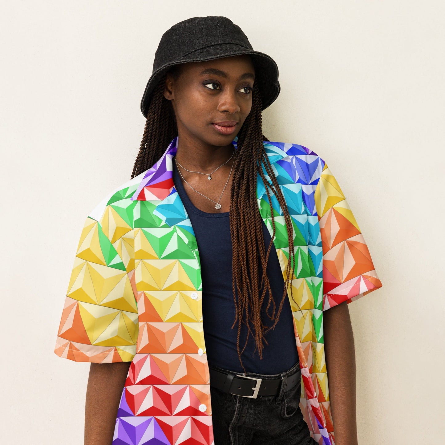 Rainbow World of Tomorrow Unisex button shirt active wearcalifornia adventureclothing#tag4##tag5##tag6#