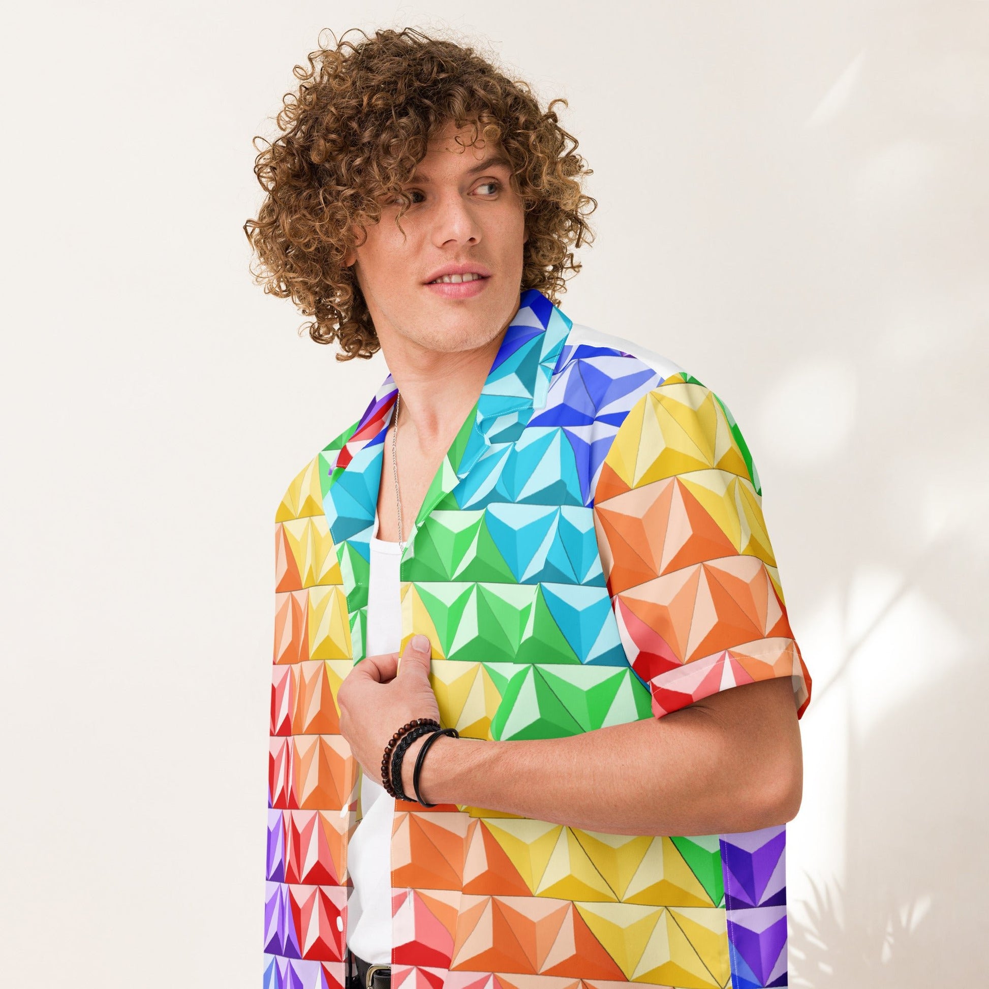 Rainbow World of Tomorrow Unisex button shirt active wearcalifornia adventureclothing#tag4##tag5##tag6#