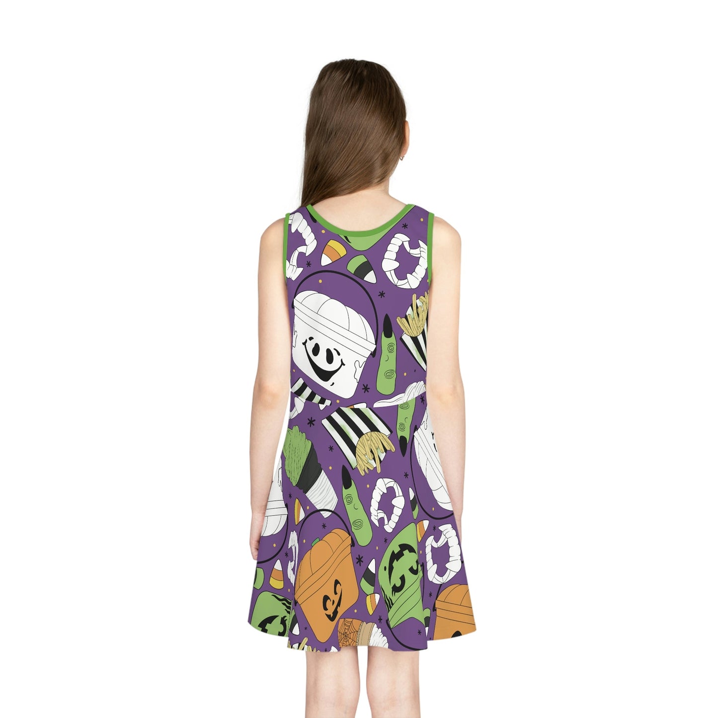 Retro Halloween Bucket Girls' Sleeveless Sundress All Over PrintAOPAOP Clothing#tag4##tag5##tag6#