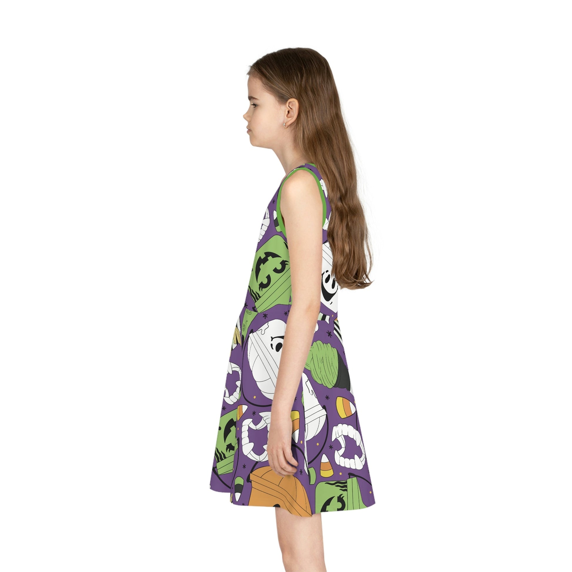 Retro Halloween Bucket Girls' Sleeveless Sundress All Over PrintAOPAOP Clothing#tag4##tag5##tag6#