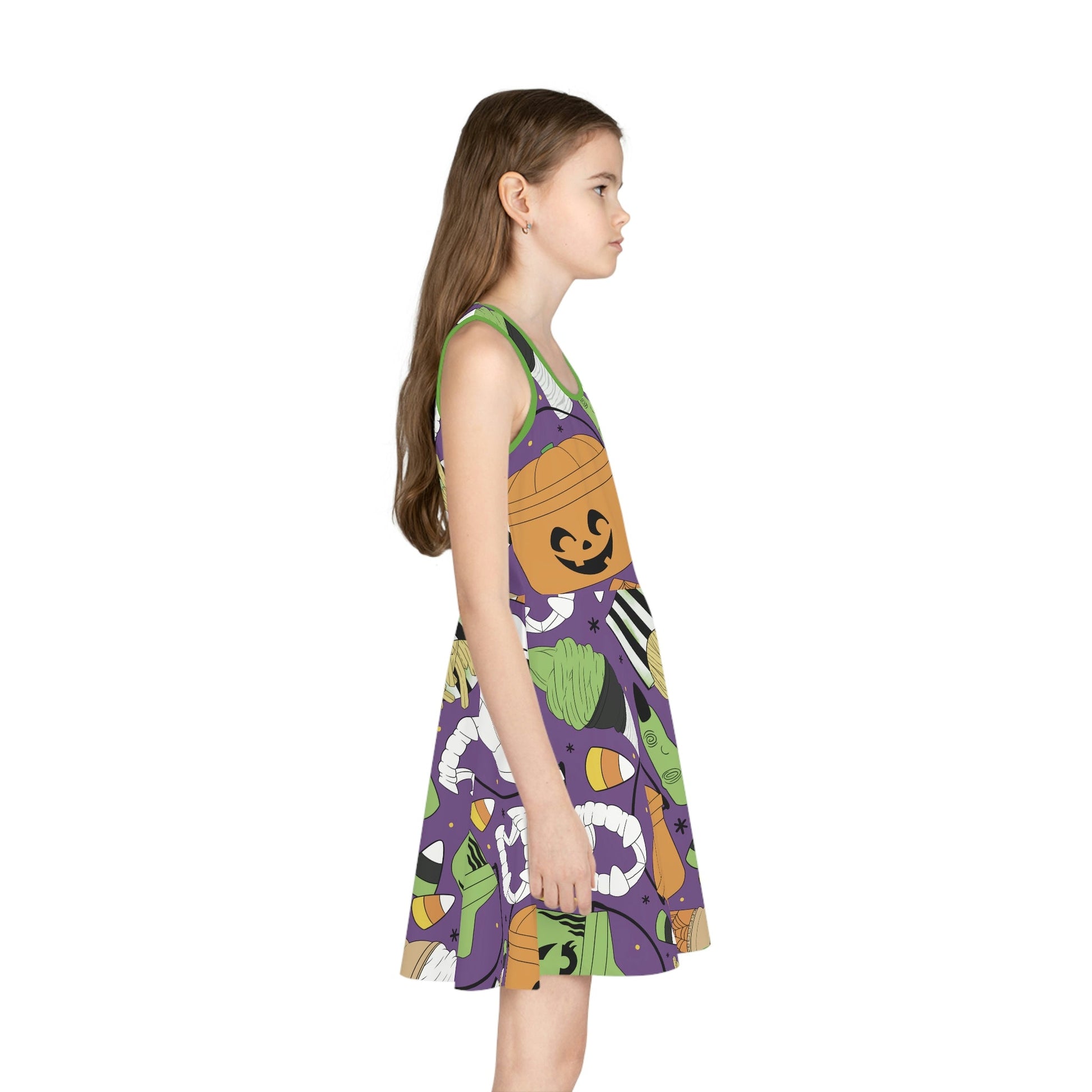 Retro Halloween Bucket Girls' Sleeveless Sundress All Over PrintAOPAOP Clothing#tag4##tag5##tag6#