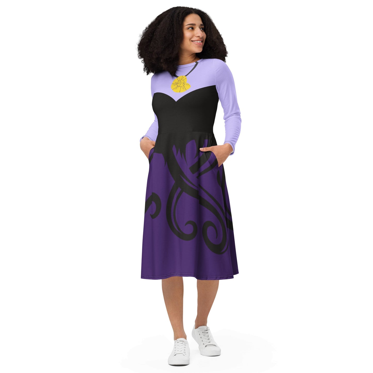 Sea Witch All-over print long sleeve midi dress happiness is addictive#tag4##tag5##tag6#