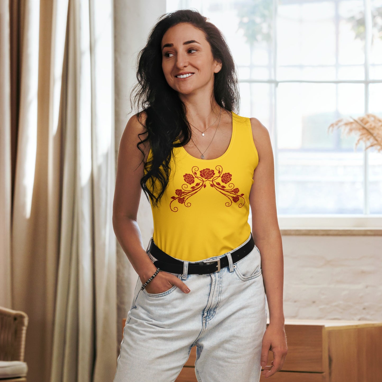 The Belle Inspired Rose Tank Top 90s movieadult disney princessAdult T-ShirtWrong Lever Clothing