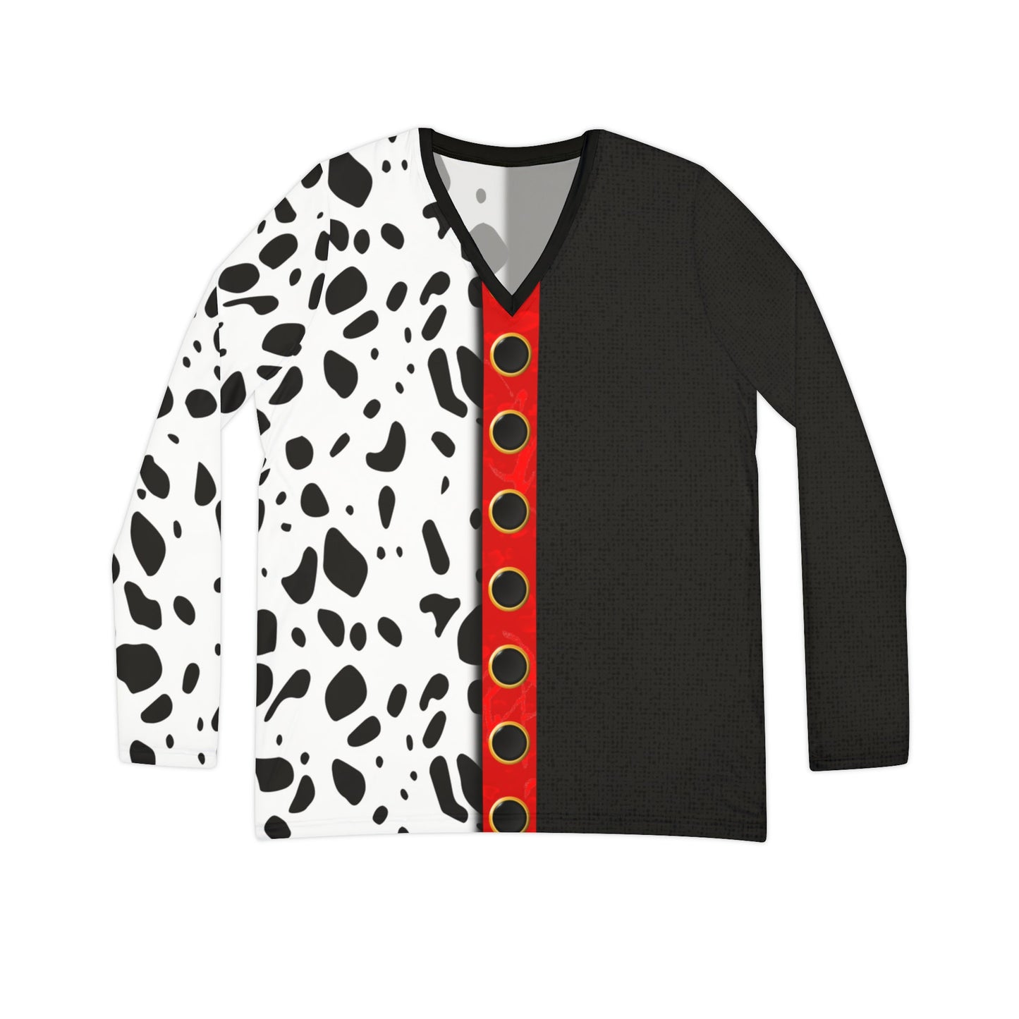 The Cruella Women's Long Sleeve V-neck Shirt 101 dalmationsadult halloweenAll Over Print#tag4##tag5##tag6#