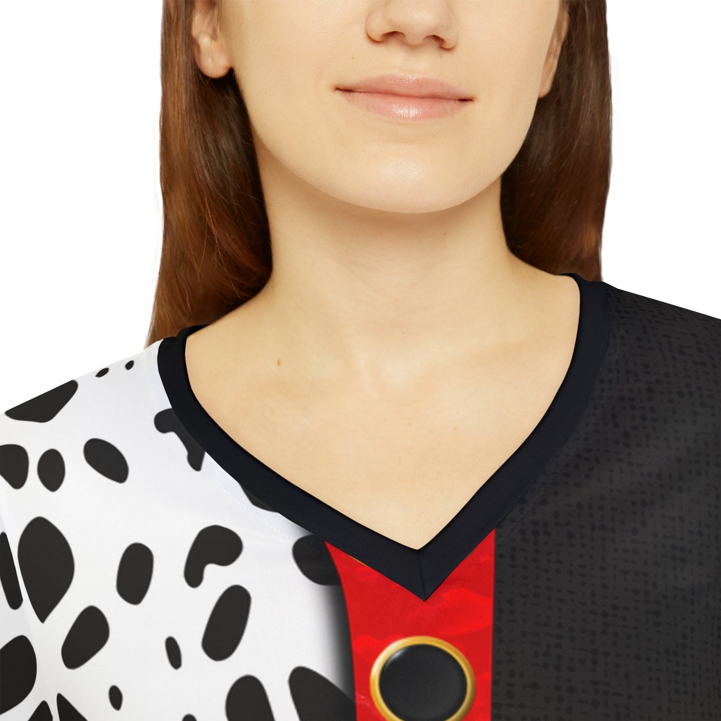 The Cruella Women's Long Sleeve V-neck Shirt 101 dalmationsadult halloweenAll Over Print#tag4##tag5##tag6#