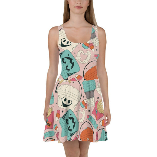 Vintage Halloween Buckets- Pink Skater Dress activeweardisney boundingLittle Lady Shay Boutique