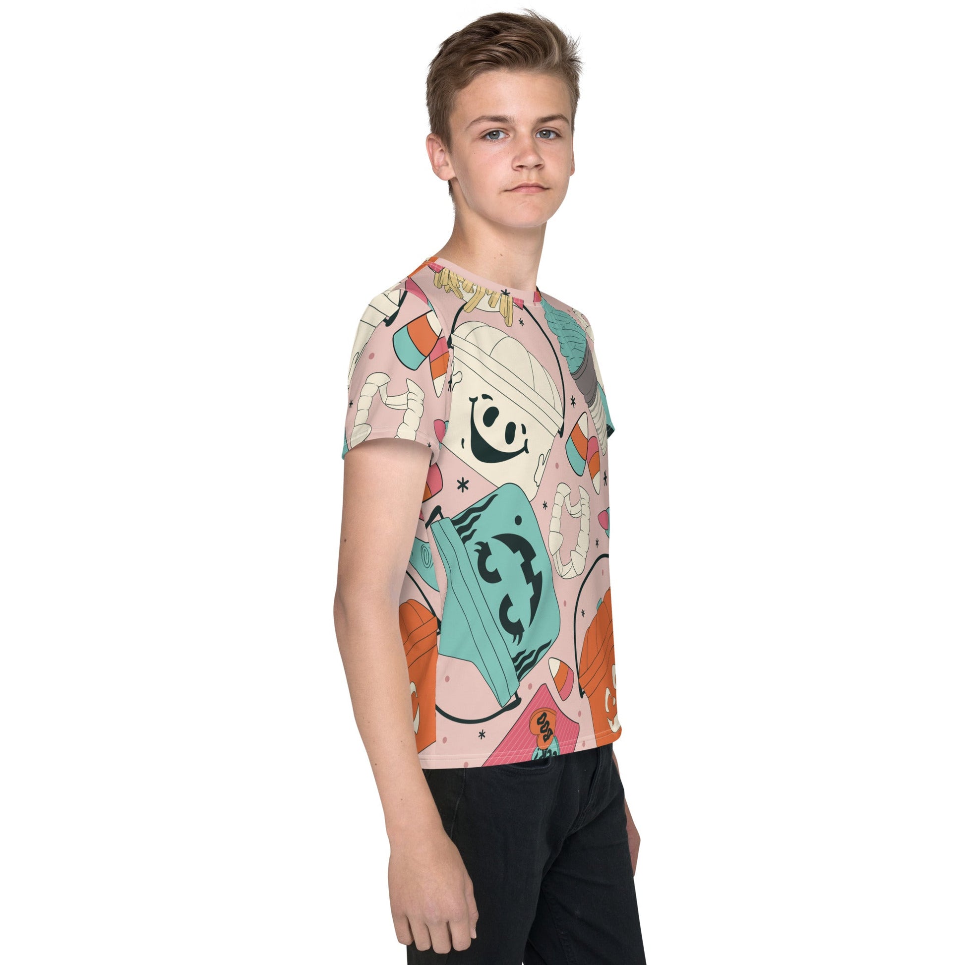 Vintage Halloween Buckets - Pink - Youth crew neck t-shirt activeweardisney boundingWrong Lever Clothing