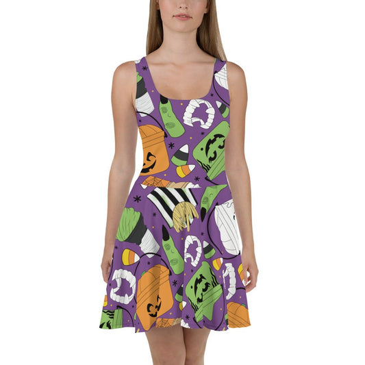 Vintage Halloween Buckets- Purple- Skater Dress activeweardisney boundingWrong Lever Clothing