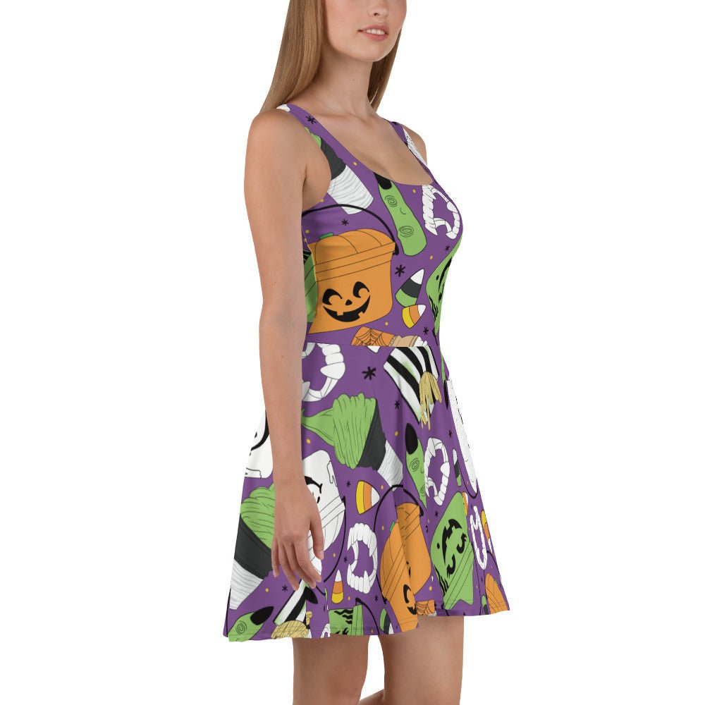 Vintage Halloween Buckets- Purple- Skater Dress activeweardisney boundingWrong Lever Clothing