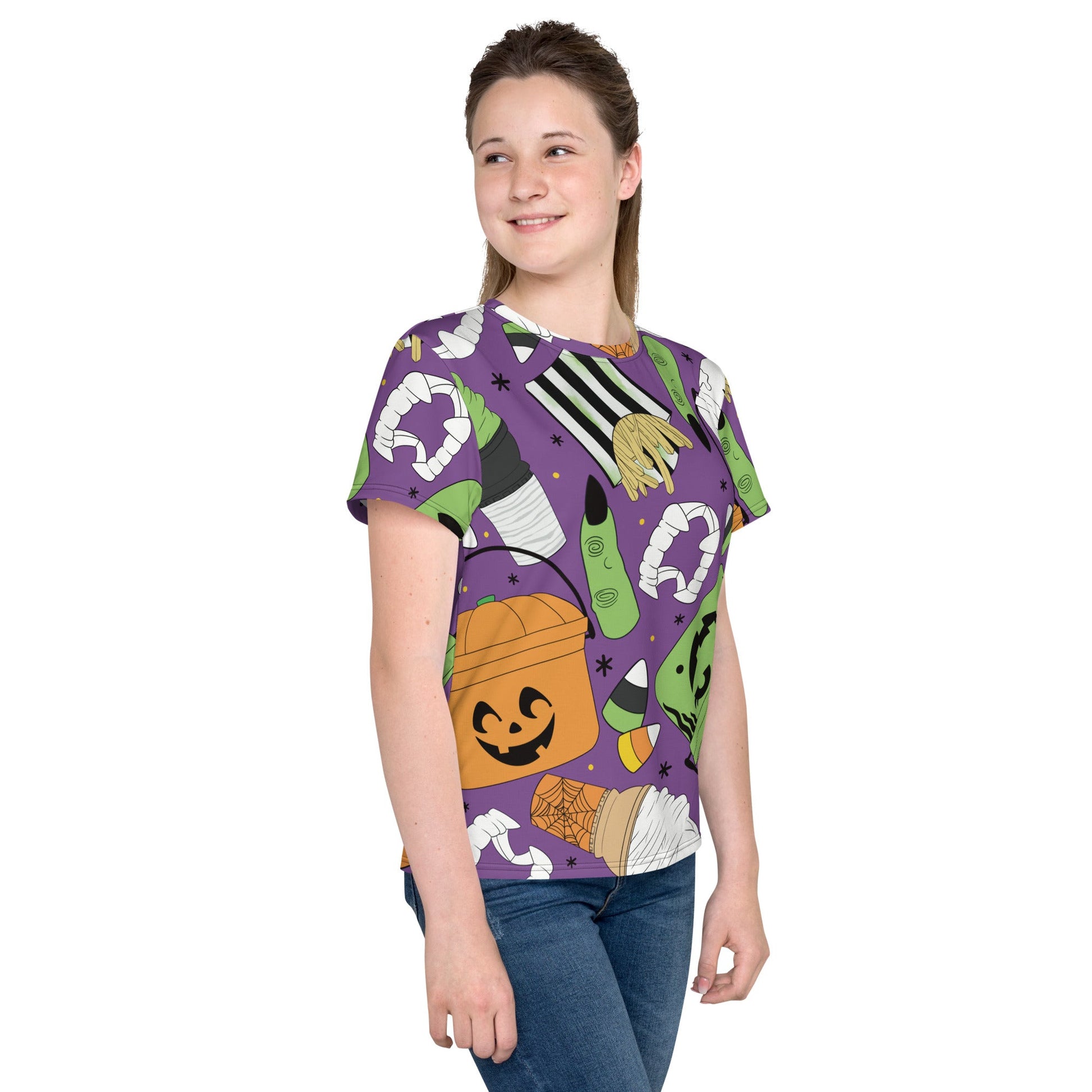 Vintage Halloween Buckets- Purple - Youth crew neck t-shirt activeweardisney boundingLittle Lady Shay Boutique