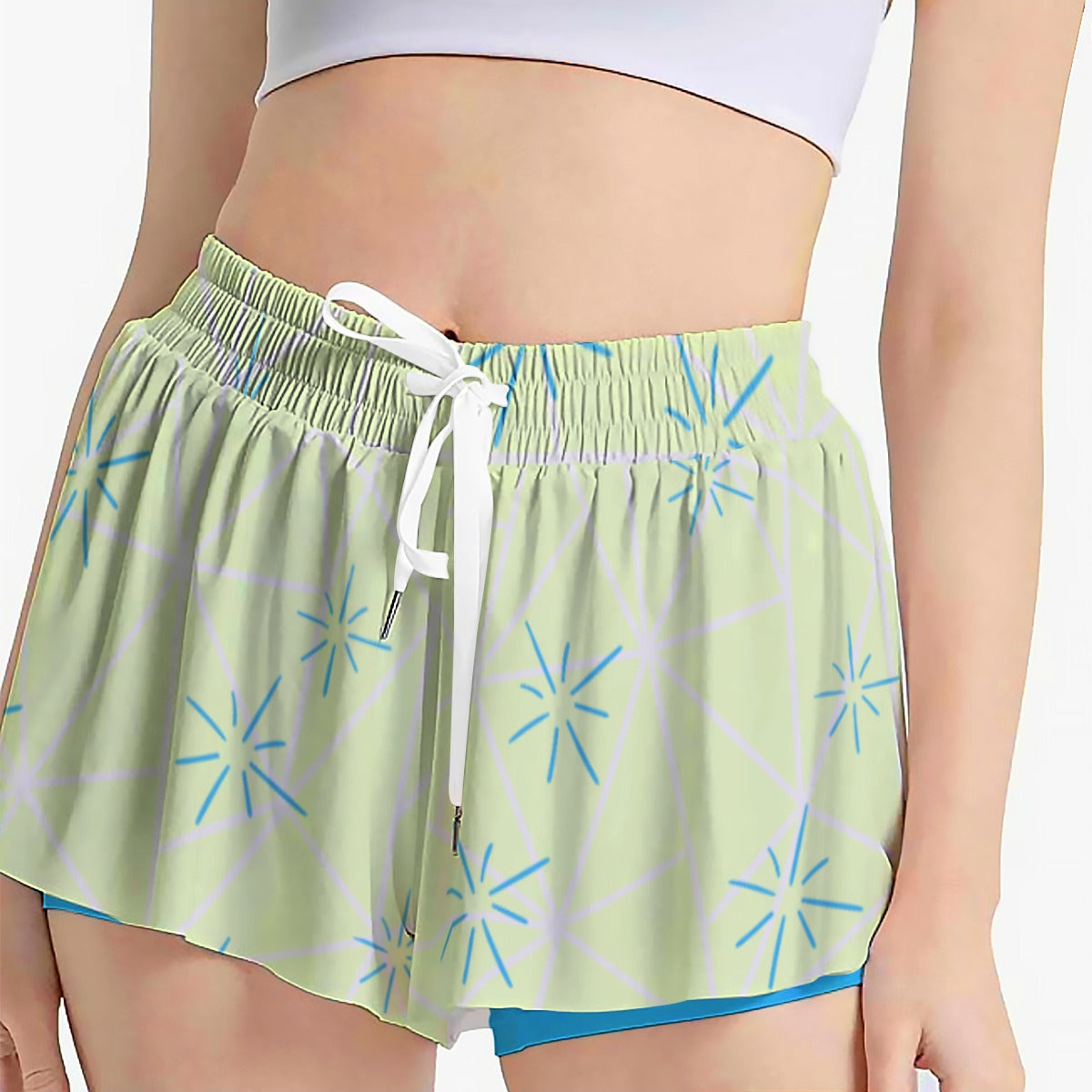 Radiant Emotion Butterfly Shorts | Sunshine & Sky Blue Flowy Athletic Shorts